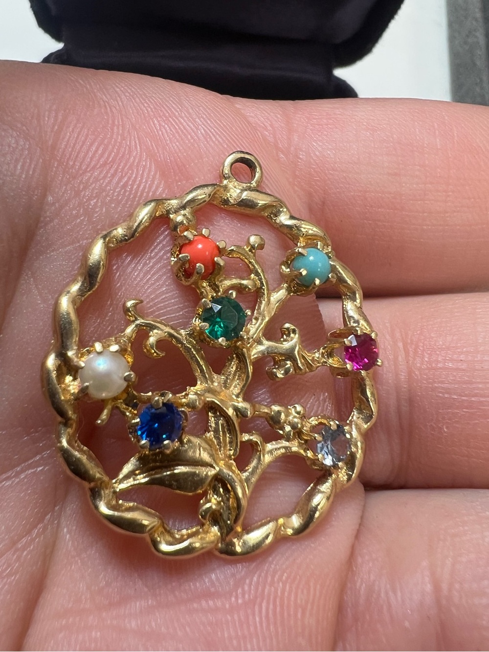 14K Gold Tree of Life Motif Multi-stone Pendant - Colorful Gem Accents